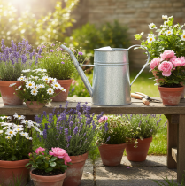 Artikel Verzinkte Deko Gießkanne Metall Grau Vintage-Look 1,7L H23cm für stilvolle Blumendeko & Pflanzgefäß