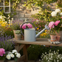 Artikel Vintage Gießkanne Metall Silbergrau Stilvolle Gartendeko Blumenvase L53cm H29cm