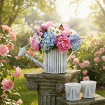 Artikel Vintage-Pflanzkanne Ø17cm, Deko Gießkanne, Metall Übertopf Shabby Chic