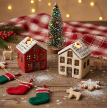Artikel Kerzenständer Keramik Dekohaus mit Schnee für Tischdekoration 7cm 2St