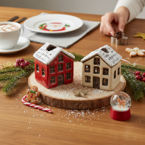 Artikel Kerzenständer Keramik Dekohaus mit Schnee für Tischdekoration 7cm 2St