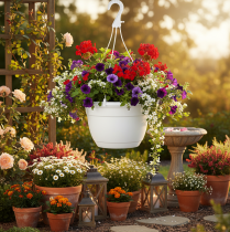 Artikel Blumen Ampel 25cm Weiß