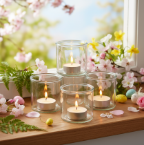 Artikel Glaswindlicht rund klares Glas Teelichthalter 8cm 3St