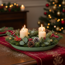 Artikel Kerzenteller Adventskranz grün mit vier Kerzenhaltern 24cm