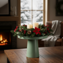 Artikel Dekoteller Metall grün runder Fuß Tablett für Blumenarrangements 20cm