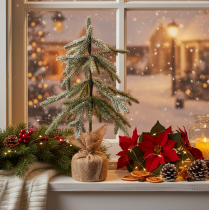Artikel Kunstpflanze beschneit LED Tannenbaum im Jutesack Batteriebetrieben Für innen 50cm