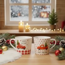 Artikel Weihnachtstasse mit Auto und Tannenbaum Keramiktassen 10cm 2St