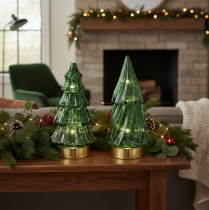 Artikel Glas Tannenbaum mit LED Tischdeko Weihnachten 13cm 2St