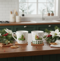 Artikel Kaffeetasse Merry Christmas Weihnachtsauto Motive Keramiktasse 10cm 2St
