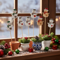 Artikel Holzstecker Schneemann für Blumendeko Weihnachten 31cm 12St