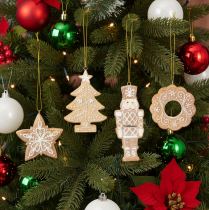 Artikel Weihnachtsanhänger Lebkuchen Zuckerguss Optik Nussknacker Stern Baum Kranz 6cm 4St