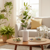 Artikel Lilien Kunstblume 6 weiße Blüten Realistischer Blütenzweig 66cm