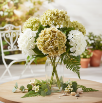 Artikel Künstliche Hortensie Blume mit langem Stiel und Blättern 60cm