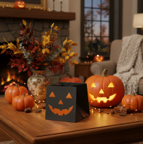 Artikel Papiertüte Kürbis Gesicht Übertopf Halloween Deko 10cm 6St