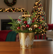 Artikel Metall Eimer Tannenbaum Übertopf Gold Ø12cm H11,5cm