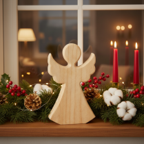 Artikel Holzengel Dekofigur aus hellem Naturholz Weihnachtsdeko 30cm