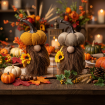 Artikel Herbstfigur Kürbiswichtel mit Sonnenblume und Bart 16cm 2St