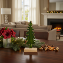 Artikel Deko Tannenbaum auf Standfuß aus Holz 26cm