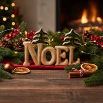 Artikel Weihnachtsdeko Noel Aufsteller mit zwei Tannen 18cm
