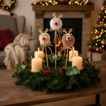 Artikel Dekostecker Rentierfigur Pompom Weihnachten 24cm 12St
