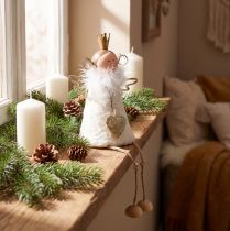Artikel Engel Figur sitzend Weihnachtsdeko Holz Metall Weiß H12cm