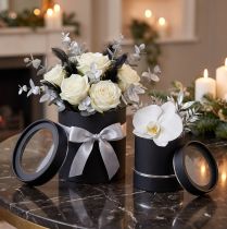 Artikel Blumenbox rund Karton Schwarz, Silber Ø10/12cm 2er Set