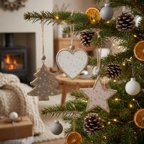 Artikel Weihnachtsanhänger Sterne Bäume Herzen Holz Deko Vintage Skandi Stil 6 Stück