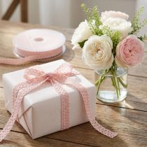 Artikel Schmuckband mit Häkelspitze Dekoband Rosa B9mm L20m