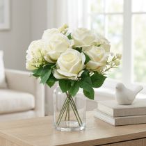 Artikel Künstliche Rosen Kunstblumenstrauß Rosen Weiß Pick 42cm