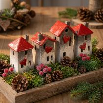 Artikel Romantische Keramik-Häuser mit Herzmotiv – Rot & Naturtöne, 11cm – Liebevoll gestaltete Winterdeko – 3 St