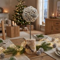 Artikel Holzdeko Baum Winterdeko Birke Eicheln Zapfen Weiß H40cm