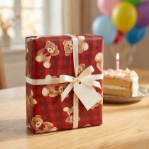 Artikel Geschenkpapier Geburtstag Teddybär Rot Kariert 70x200cm