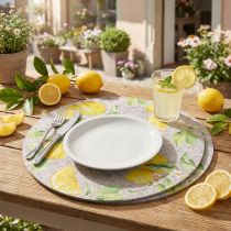 Artikel Platzdeckchen Rund Grau Filz Sommer Zitrone 31cm 2 St