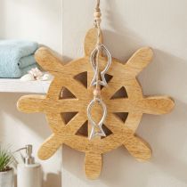 Artikel Steuerrad Holz Deko Natur Fische Silber Hängen Ø21,5cm