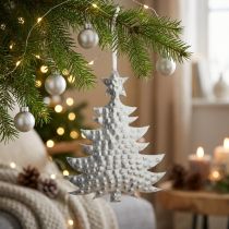 Artikel Anhänger Tannenbaum, Adventsdeko, Metalldeko für Weihnachten, Silbern 20,5×15,5cm