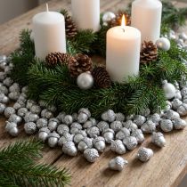 Artikel Deko-Eicheln Silbern, Adventsdeko, natürliche Herbstfrüchte, Landhaus Ø1,5 – 2,5cm L1,5 – 3cm 300g