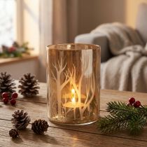 Artikel Windlicht Glas Deko Bäume Braun Teelichtglas Ø9,5cm H13,5cm