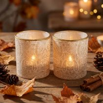 Artikel Windlicht Glas Teelichthalter Paisley Muster Ø8cm H9cm 2St