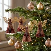 Artikel Papierengel Weihnachtsengel Deko Weinrot Rosa H12cm 4St