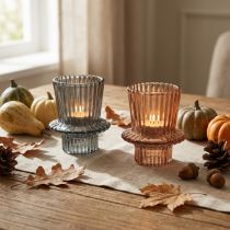 Artikel Kerzenhalter Glas Kerzenständer Grau Braun H6,5cm 2St