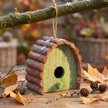 Artikel Hängedeko Vogelhaus mit rundem Dach Holz Grün Braun 16,5×10×17cm