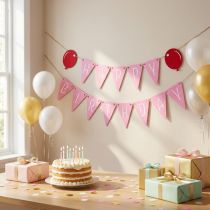 Artikel Deko Geburtstag Wimpelkette Girlande aus Filz Rosa Pink 300cm