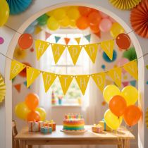 Artikel Deko Geburtstag Wimpelkette Girlande aus Filz Gelb Orange 300cm