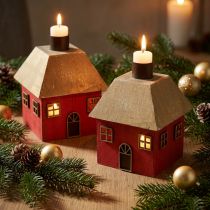 Artikel Kerzenhalter Weihnachten Haus Holz Rot 9×9×11cm 2 St