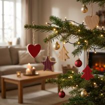 Artikel Christbaumschmuck Holz Herz Stern Baum Rot 4,5cm 9St