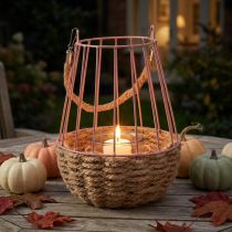 Artikel Windlicht mit Henkel und Kerzenglas Rosa Natur Ø18cm H22cm