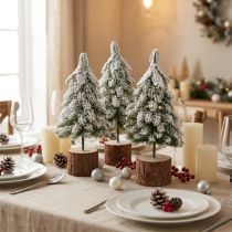 Artikel Mini Tannenbaum Holz Sockel Grün Weiß Ø8cm H18cm 3St