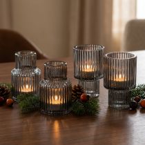 Artikel Kerzenständer aus Glas in Grau Teelichthalter H8cm 4 St