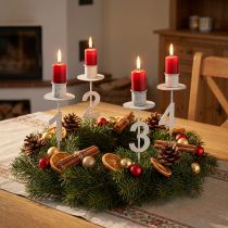 Artikel Kerzenhalter Advent mit Dorn und Zahlen Weiß H11cm 4 St
