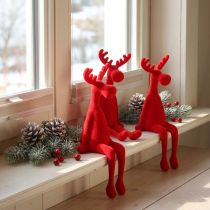 Artikel Kantenhocker Elch Deko Weihnachten beflockt 31cm Rot 3 St